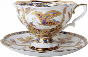 1048397 Императорский фарфоровый завод Чашка с блюдцем "Фантастические Бабочки" "Наташа" Фарфор костяной