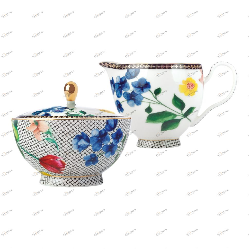 Молочник фарфоровый с сахарницей бело-синий Contessa MAXWELL & WILLIAMS CONTESSA 00-3946588 Белый;синий