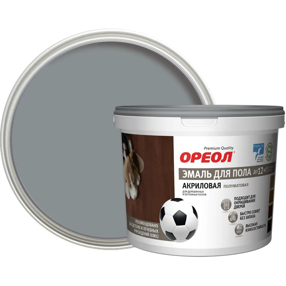 Акриловая эмаль ОРЕОЛ для пола и деревянных поверхностей, темно-серый 2,3 кг 84439746 STLM-0050064