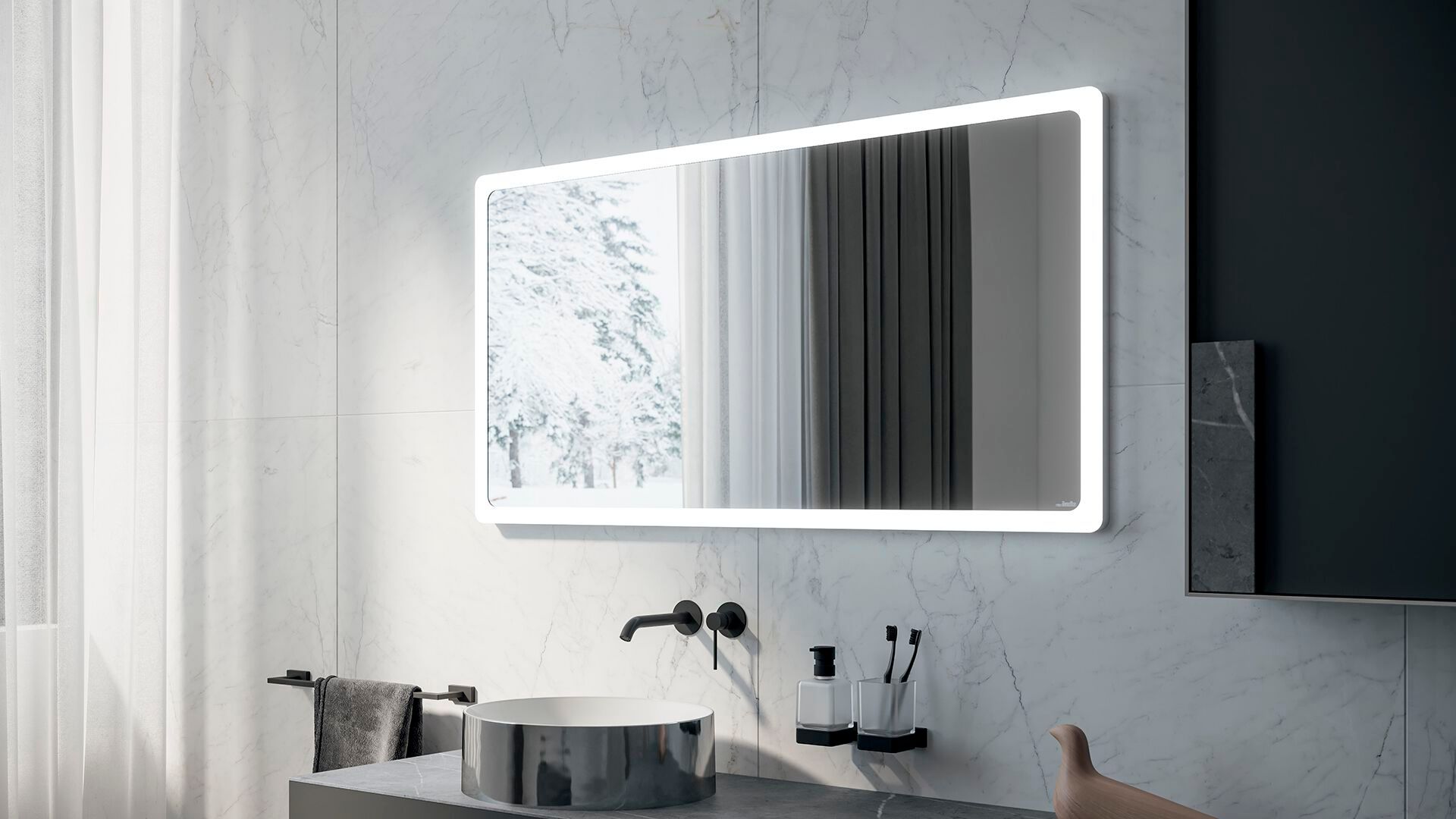 Прямоугольное зеркало для ванной комнаты со встроенным освещением INDA® PORTOLE + ARCH-00004744 - Вид №3