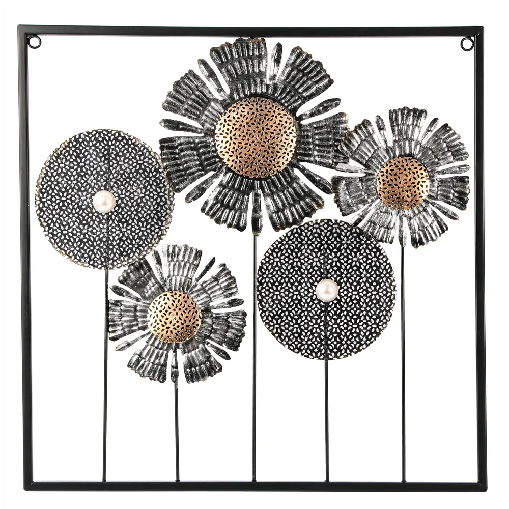 Панно настенное Цветы металл 50 см серебристо-черный Santreyd STLM-2079912