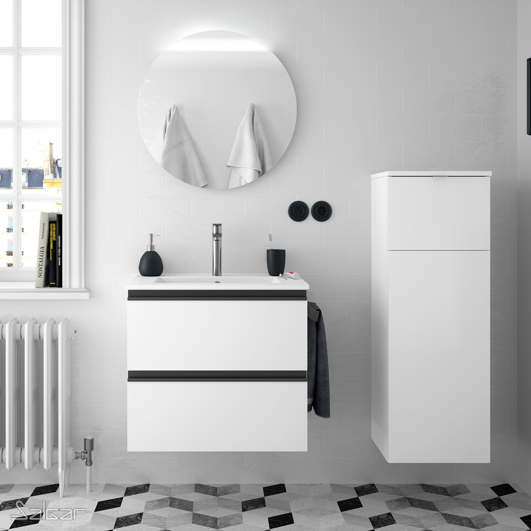 26814 SALGAR Мебель для умывальника SPIRIT 600 2 металлических ящика GLOSS WHITE 598 x 540 x 450 мм Глянцевый белый