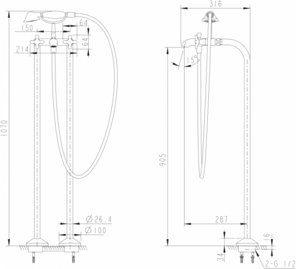 Отдельно стоящий смеситель для ванны SUMMER RAIN F677111C-B bravat - Вид №1