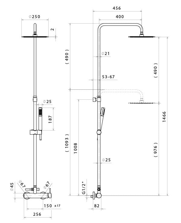 Настенная душевая колонна с ручным душем Newform душевые колонны ARCH-00053212