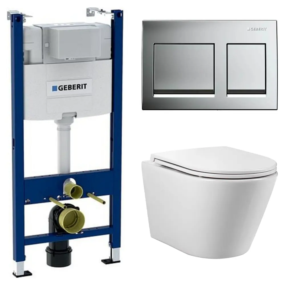 Комплект инсталляции Geberit Alpha с безободковым унитазом Aquatek Вега клавиша Geberit Alpha серая STLM-2129142