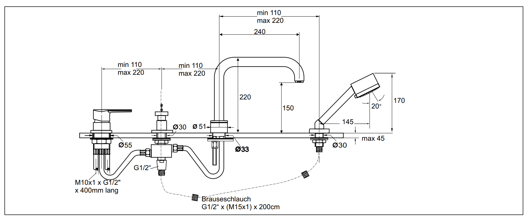 Смеситель для ванны Kaja Signum на борт на 4 отверстия 41470-С 41470С - Вид №1