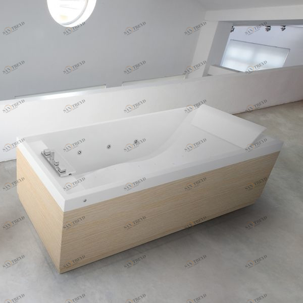 Ванна Hydro Plus Novellini SENSE 3 с набортным смесителем и панелями из белого ореха SEN719080T7U4Q