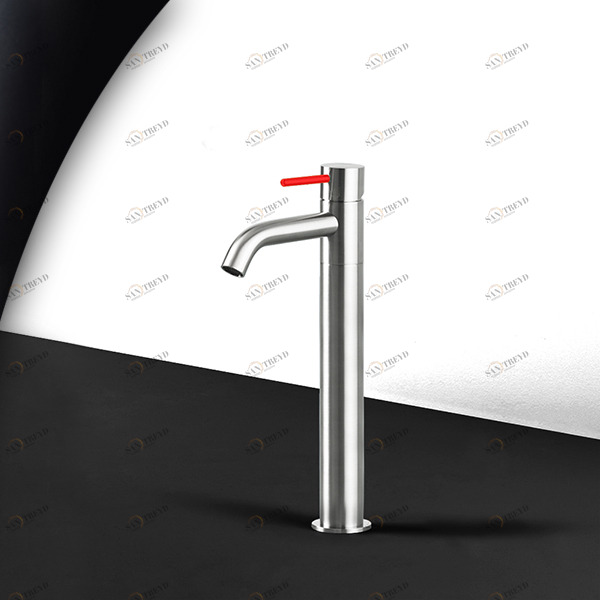 Смеситель для раковины сталь матовая с красной ручкой Toki Radomonte TKS3SCIL15