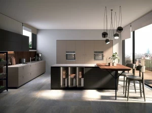 Febal Casa Лаковая кухня с островом с ручками