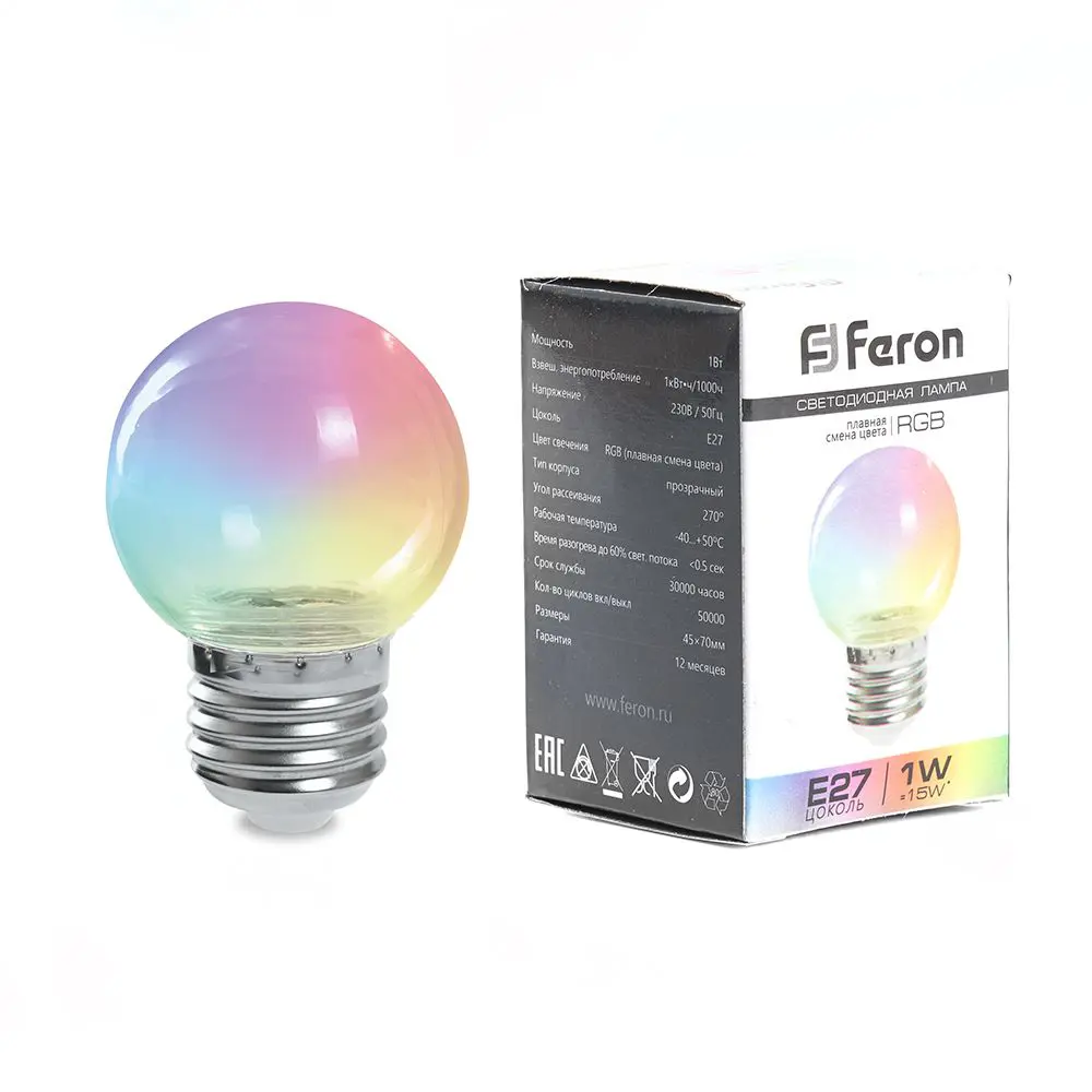 Лампа светодиодная Feron E27 LB-371 220 В 3 Вт шар быстрый регулируемый цвет света RGB 85499846 STLM-2150043  - Вид №1