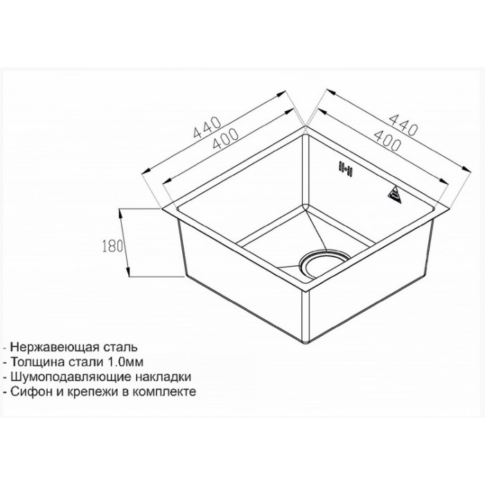 Zorg SH R 4444 FILO Мойка кухонная квадратная Zorg  - Вид №3
