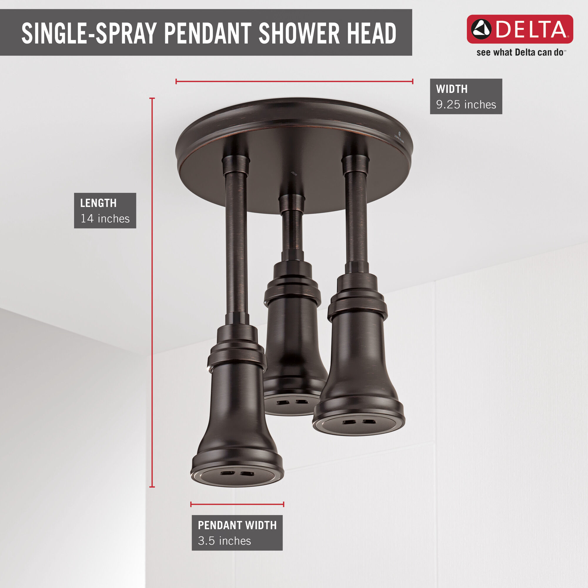 57190-RB25-L Подвесная душевая лейка Raincan со светодиодной подсветкой H2Okinetic® Delta Faucet Universal Showering Венецианская бронза  - Вид №4