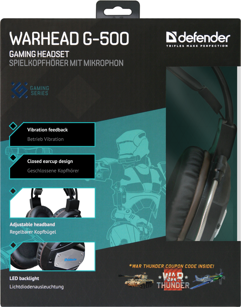 64151 игровая гарнитура warhead g-500 коричневый+черный, переходник Defender Santreyd  - Вид №8