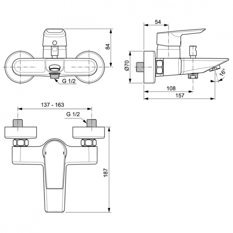 A6583AA Смеситель для ванны с душем Ideal Standard TESI - Вид №3