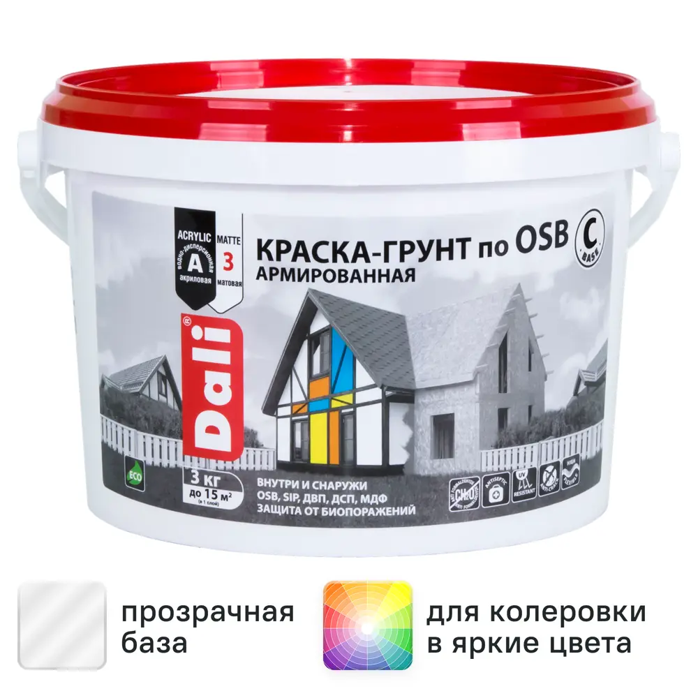 Краска-грунт армированная по OSB Dali матовая прозрачная База С 3 кг STLM-2084825