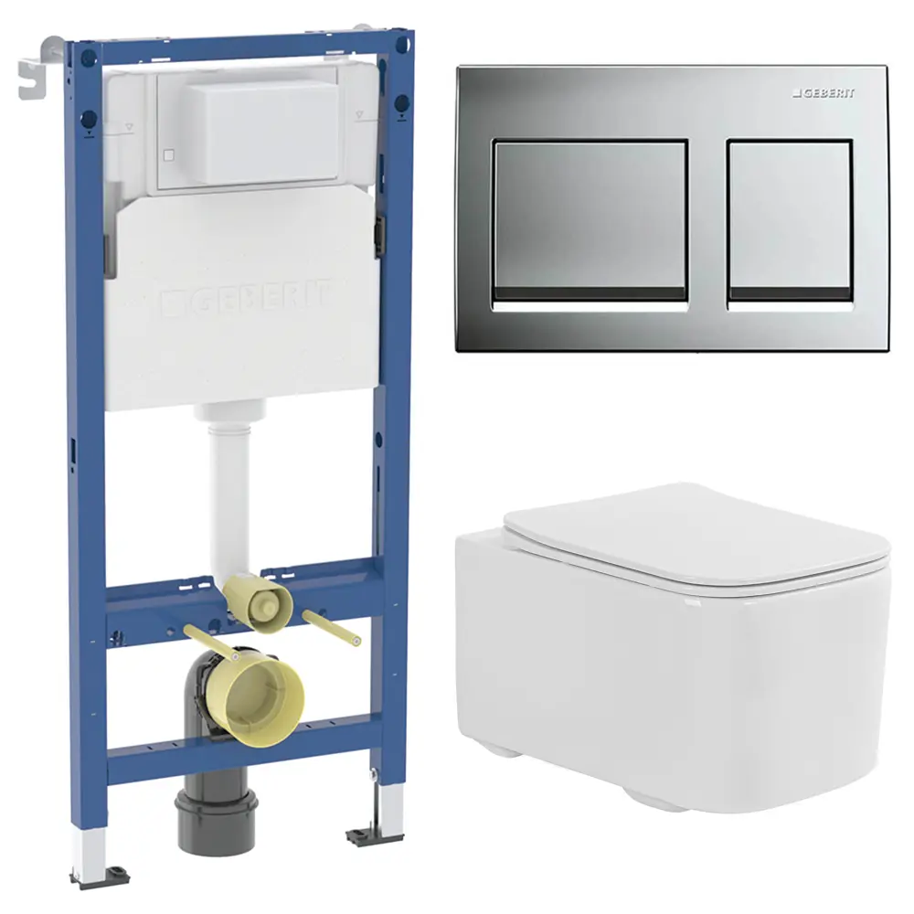 Комплект инсталляции Geberit Alpha с безободковым унитазом Aquatek Квадро клавиша Geberit Alpha хром STLM-2043542