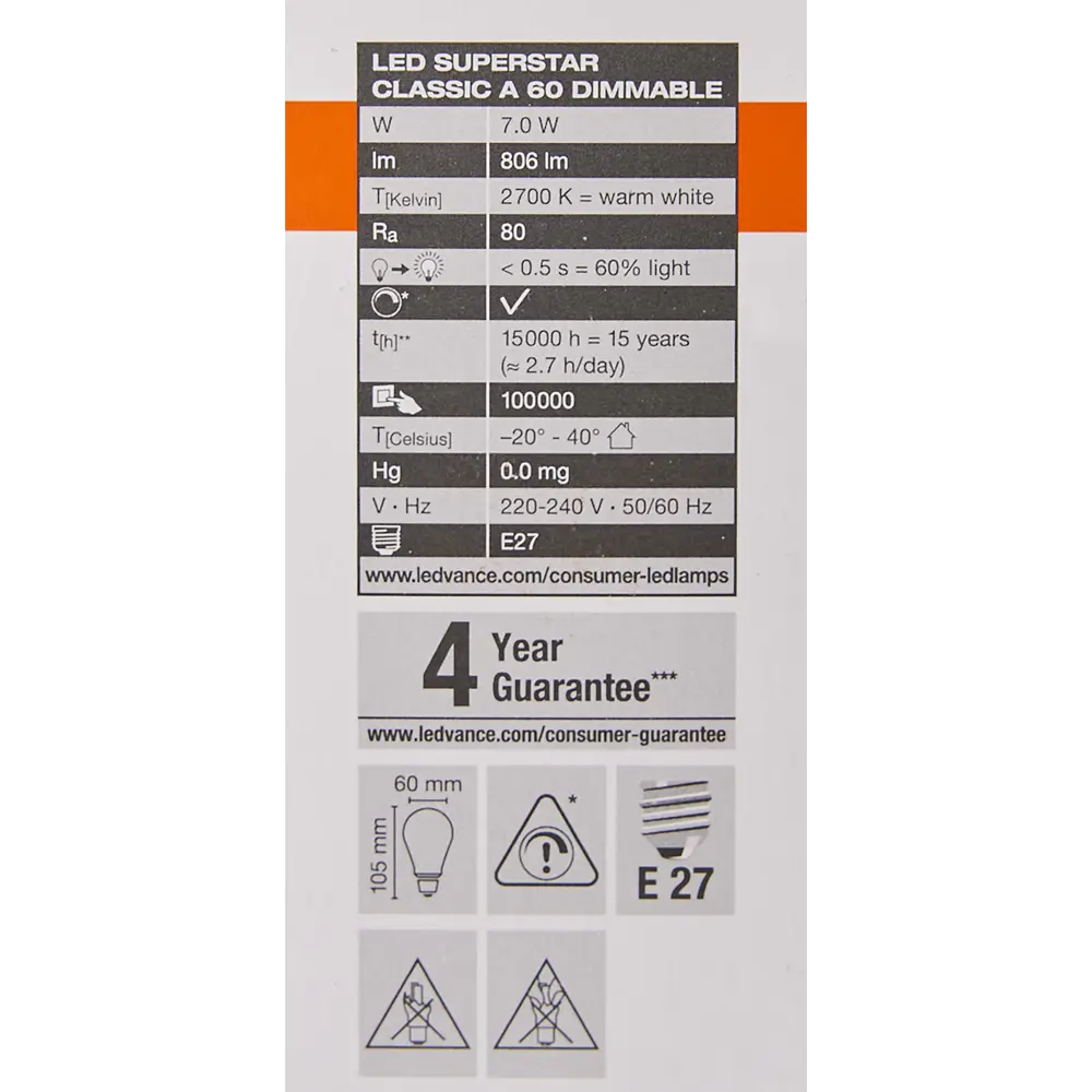Лампа светодиодная филаментная Osram Superstar Classic A E27 220 В 7 Вт груша прозрачная 806 лм жёлтый свет для диммера 82455737 STLM-2074006  - Вид №4