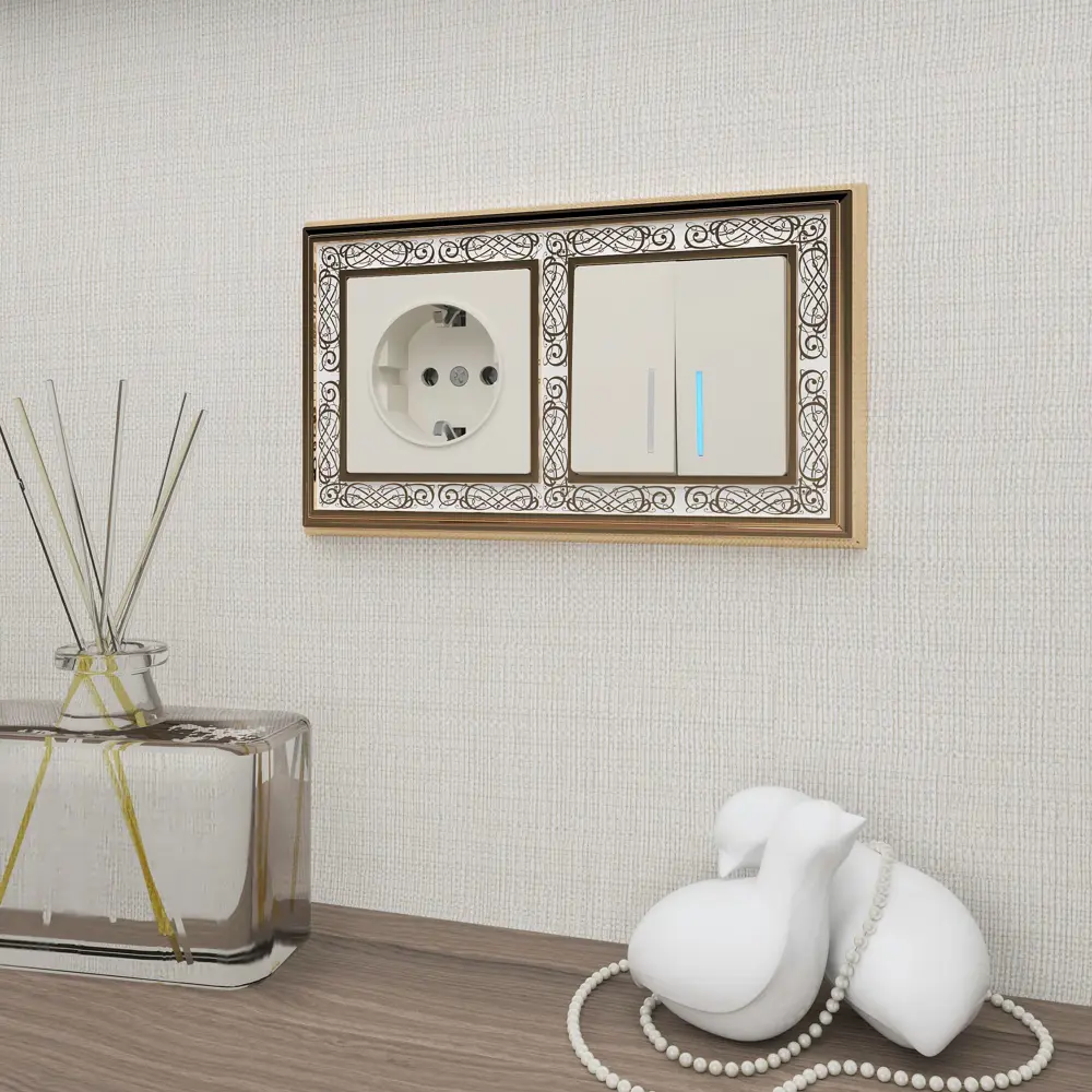 Рамка для розеток и выключателей Werkel Palacio Gracia 2 поста цвет золотисто-белый STLM-2024371 - Вид №1