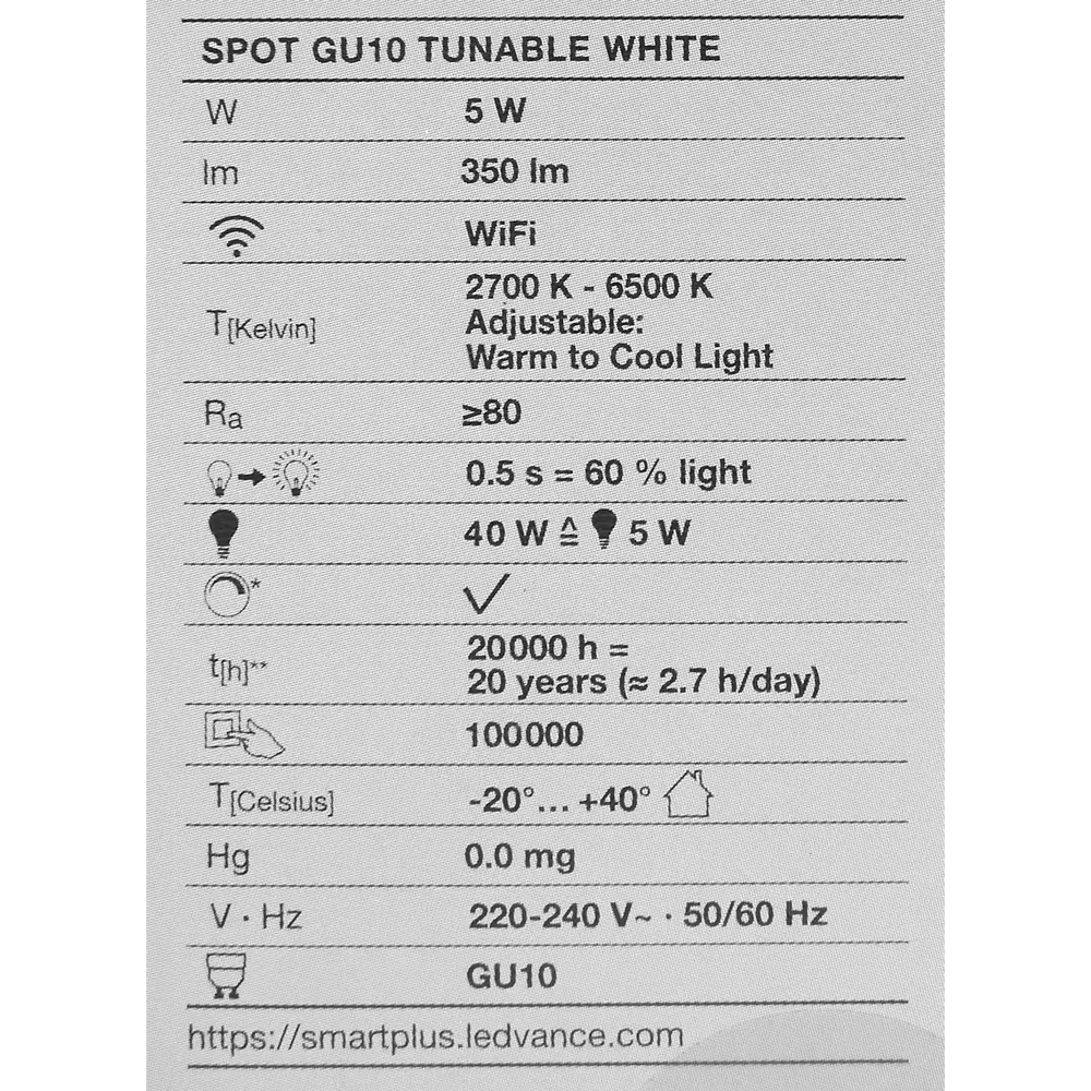 Лампа умная светодиодная Wi-Fi Osram Smart Plus GU10 220-240 В 5 Вт спот матовая 350 лм изменение оттенков белого 89143913 STLM-2043882 LEDVANCE  - Вид №5