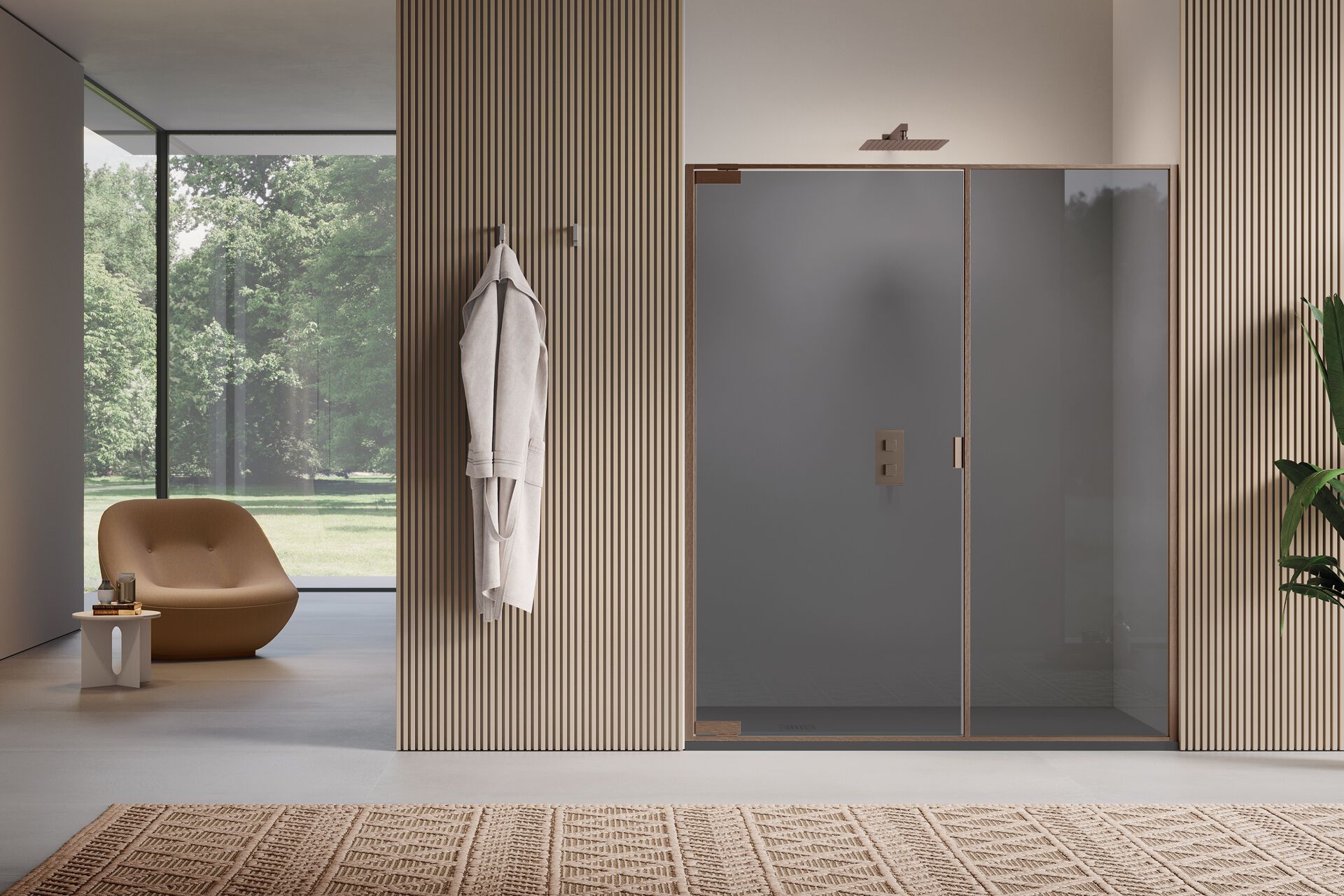 Поворотная поворотная дверь с фиксированной стеной в линии только для ниши Samo PYXIS ARCH-00112847 - Вид №7