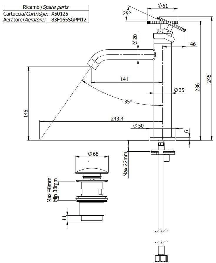 Однорычажный смеситель для раковины Remer Rubinetterie Chrono ARCH-00060754 - Вид №2