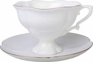 80298 Императорский фарфоровый завод Чашка чайная с блюдцем ИФЗ "Золотая лента" 240мл, ф.Наташа Фарфор костяной
