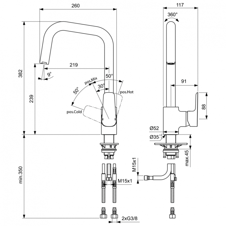 B0960AA Смеситель для кухонной мойки Ideal Standard CERAPLAN III  - Вид №2