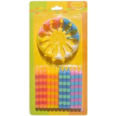 21129 Набор свечей для торта с держателями в полоску 28 г 12 шт. Патибум 