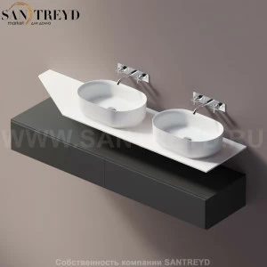 Agape ELL Подвесная столешница с возможностью установки 1-2 раковины. Размер: длина от 200 см до 220 см. Отделка: белый кориан AELLN2MAC2022ZZ