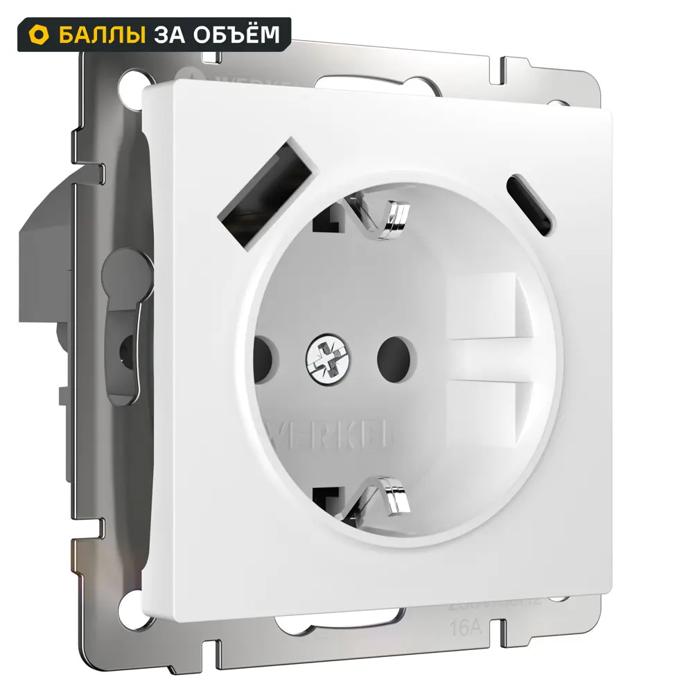 Розетка встраиваемая Werkel с заземлением разъем USB со шторками цвет белый Встраиваемые механизмы STLM-2207311