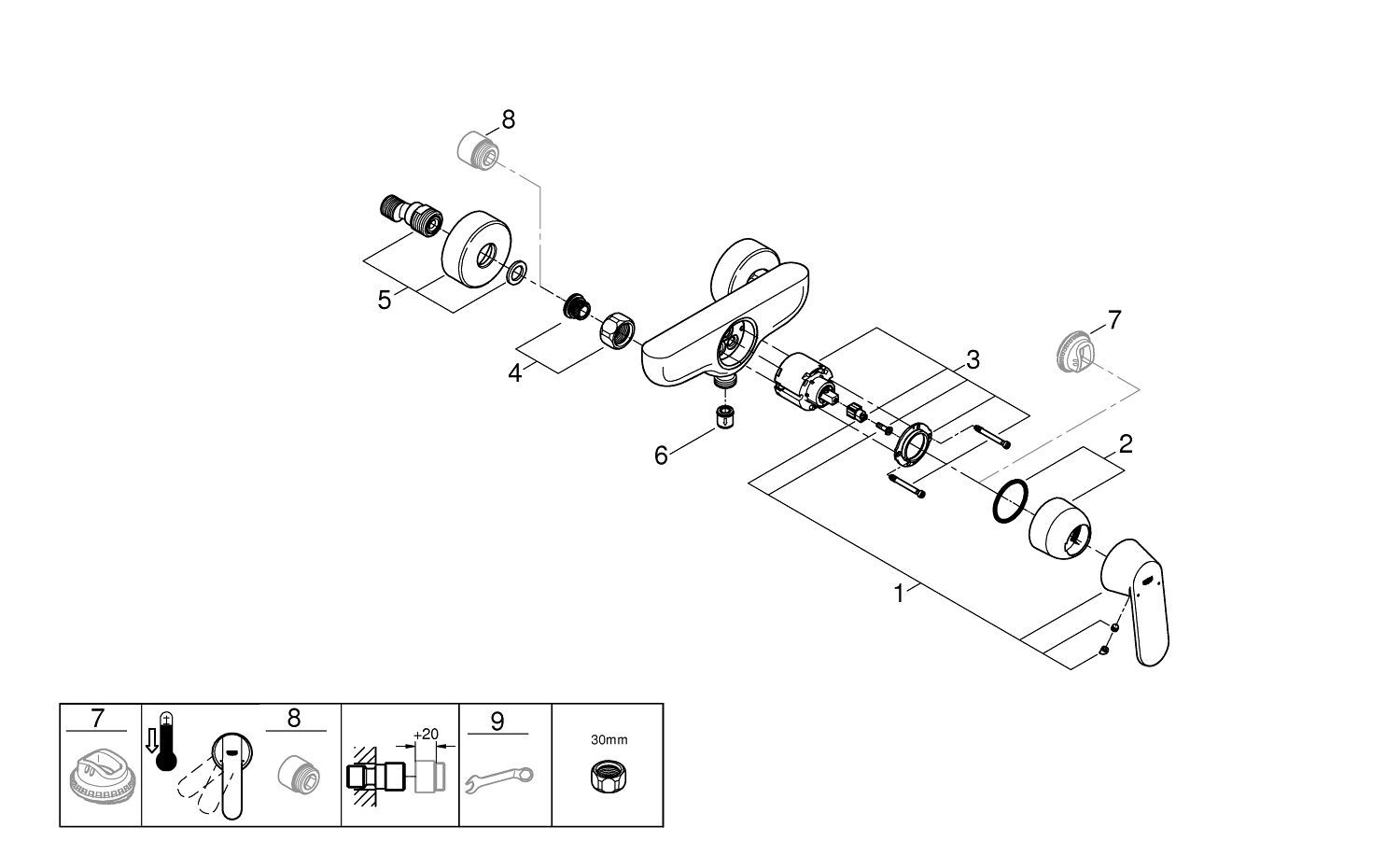Однорычажный смеситель для душа с 2 отверстиями Grohe Eurosmart Cosmopolitan ARCH-00005621 - Вид №1