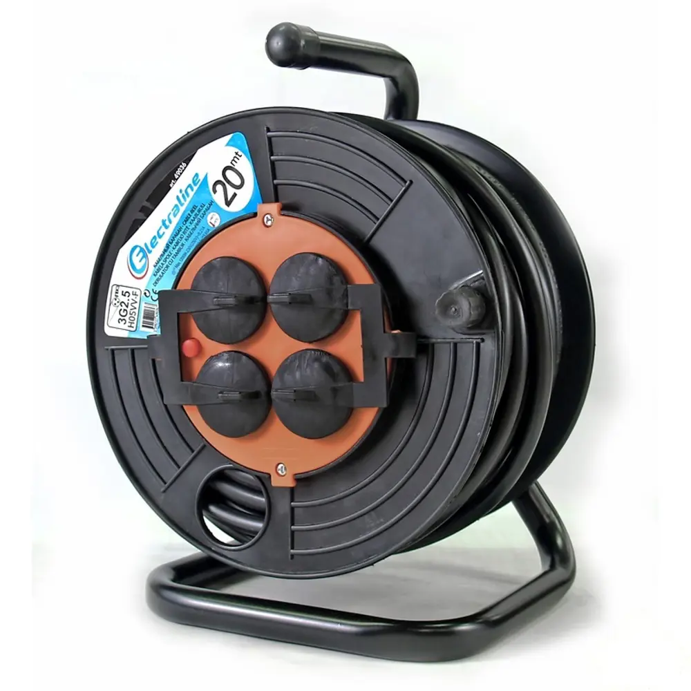 Удлинитель с заземлением на катушке Electraline 4 розетки 3х2.5 мм 20 м STLM-2106611