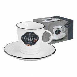 Чашка фарфоровая с блюдцем белая в подарочной упаковке "Кофе" "Кухня в стиле Ретро" EASY LIFE КУХНЯ В СТИЛЕ РЕТРО 00-3947024 Белый