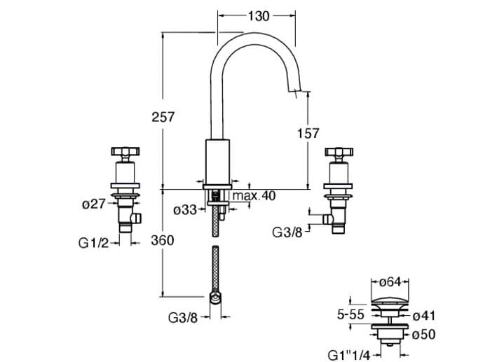 Смеситель для раковины с 3 отверстиями CRISTINA Rubinetterie Cross Road ARCH-00068681 - Вид №2