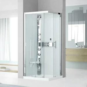 Душевая кабина термостатическая 90x90 GLAX 3 A90 HYDROMASSAGE Novellini GLAX 3 с высоким душевым поддоном и серебристым профилем