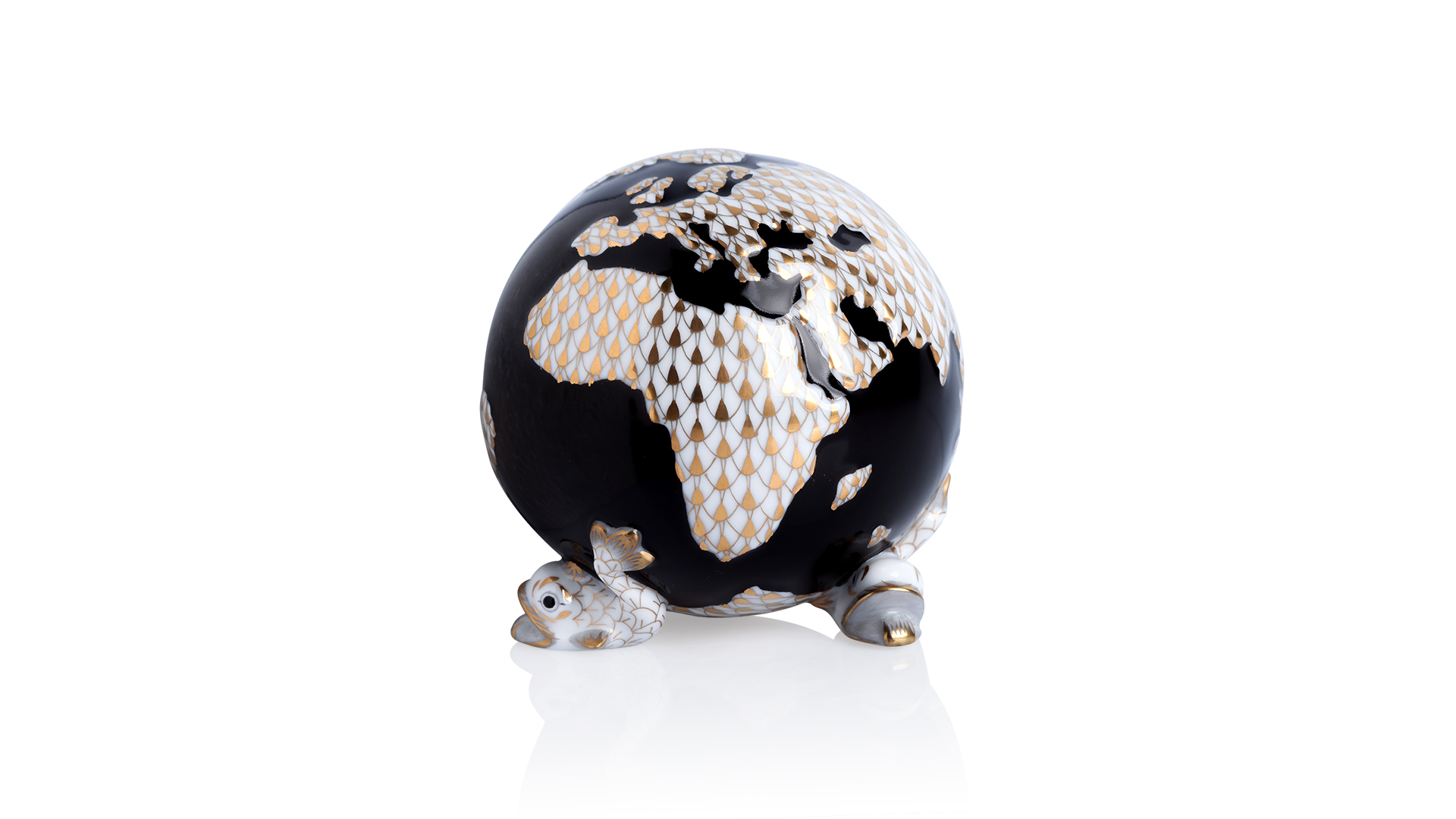 10615683 Herend Фигурка 9см "Глобус на трех дельфинах" Фарфор  - Вид №1