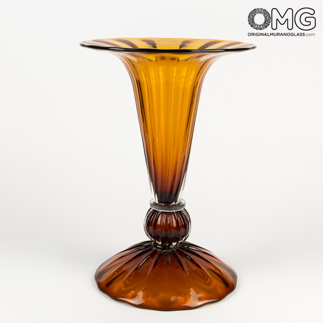2909 ORIGINALMURANOGLASS Декоративная чаша Лилия - Янтарь - Original Murano Glass OMG 25 см  - Вид №1