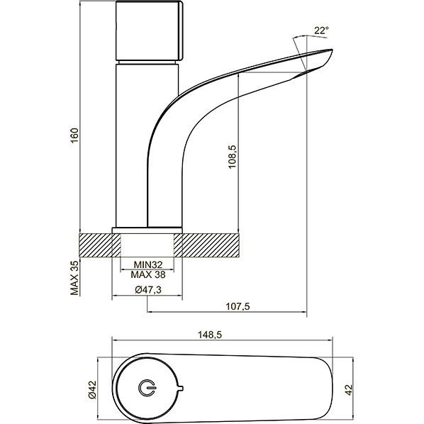 35-04L GELIOS black  Смеситель для умывальника  ARGO kran 3504lgeliosblack - Вид №1