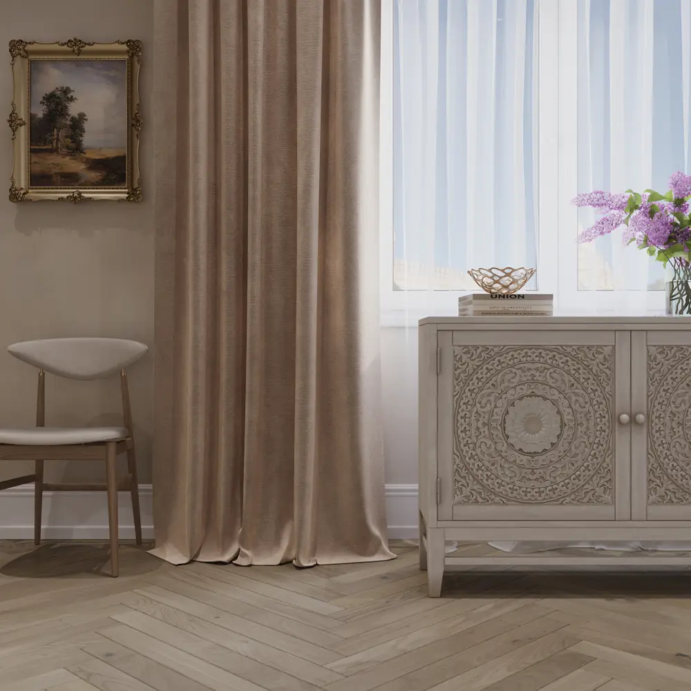 Штора на ленте бархат 230x280 см цвет крем LINEN WAY STLM-2169785