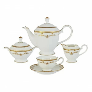 Сервиз чайный фарфоровый белый с золотым из 17 предметов, на 6 персон "Ожидание" NARUMI ОЖИДАНИЕ 00-3946903 Белый;золото