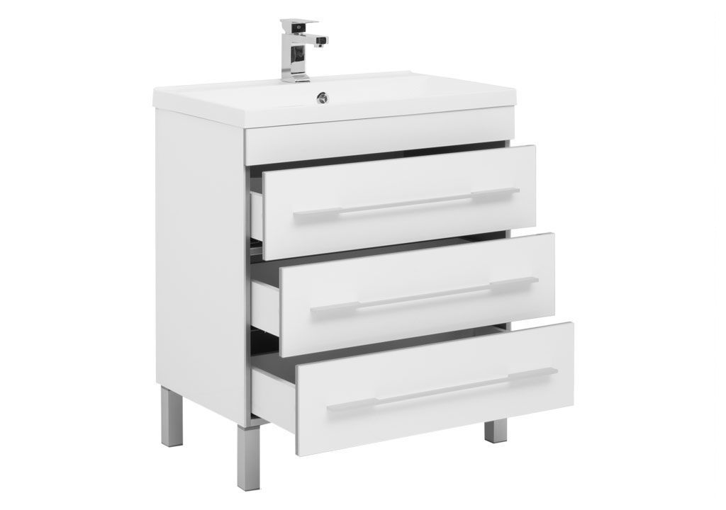 Тумба с раковиной Aquanet Верона NEW 75 белый (напольная 3 ящика) 0017825400204118 - Вид №1