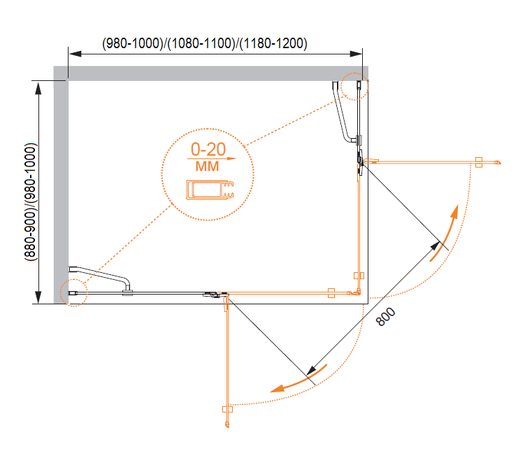 Душевой уголок CEZARES BERGAMO-W-AH-2-100/90-P-Cr-R - Вид №3