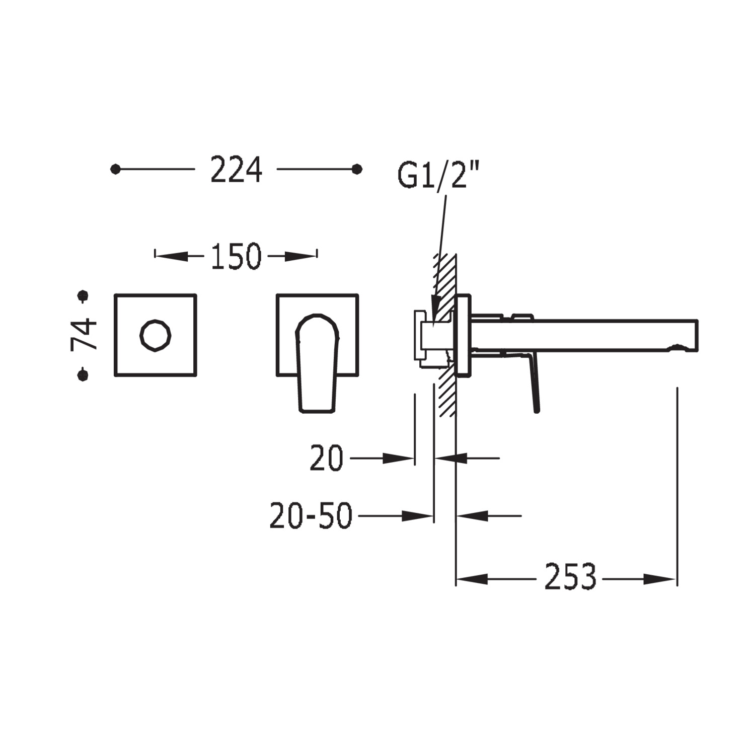 ПРОЕКТ-TRES Однорычажный настенный смеситель для умывальника-21120283BM TRES Project - Вид №1