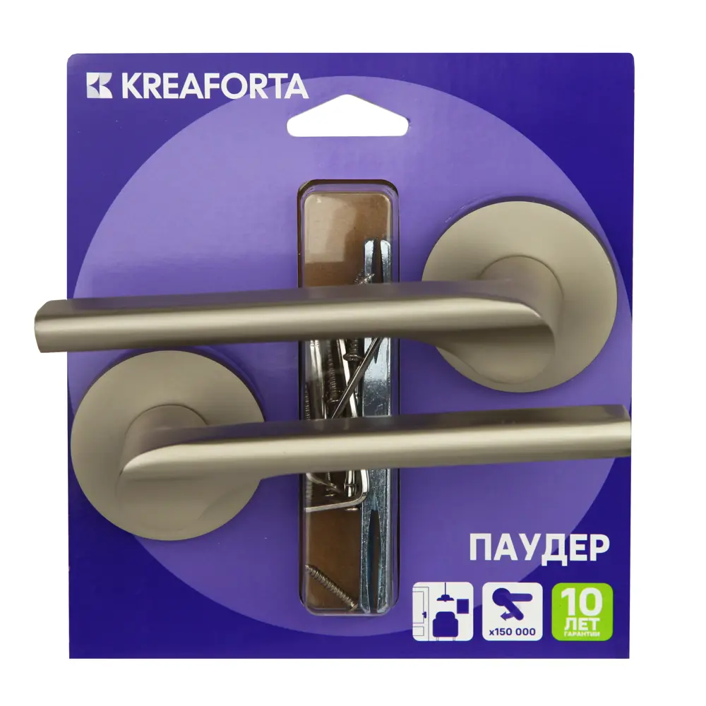 Дверная ручка на розетке KREAFORTA Паудер без запирания цвет никель STLM-2188976 - Вид №3