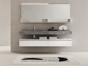 Шкаф для умывальника Laminam® с одной деревянной раковиной и встроенной раковиной