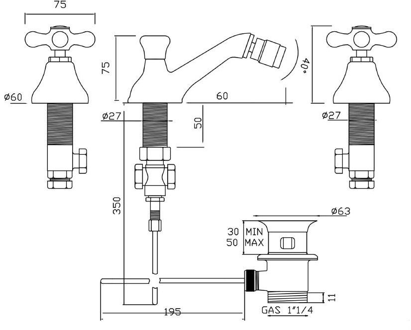 BLEU PROVENCE Смеситель для биде для столешницы из латуни на 3 отверстия Rubinetti per bidet Rb107 - Вид №4