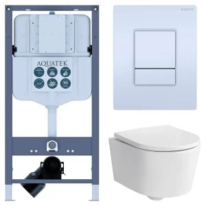 Комплект инсталляции Aquatek Pneumo N 49 с безободковым унитазом Sensea Neo клавиша Aquatek Pnn-0000001 белая