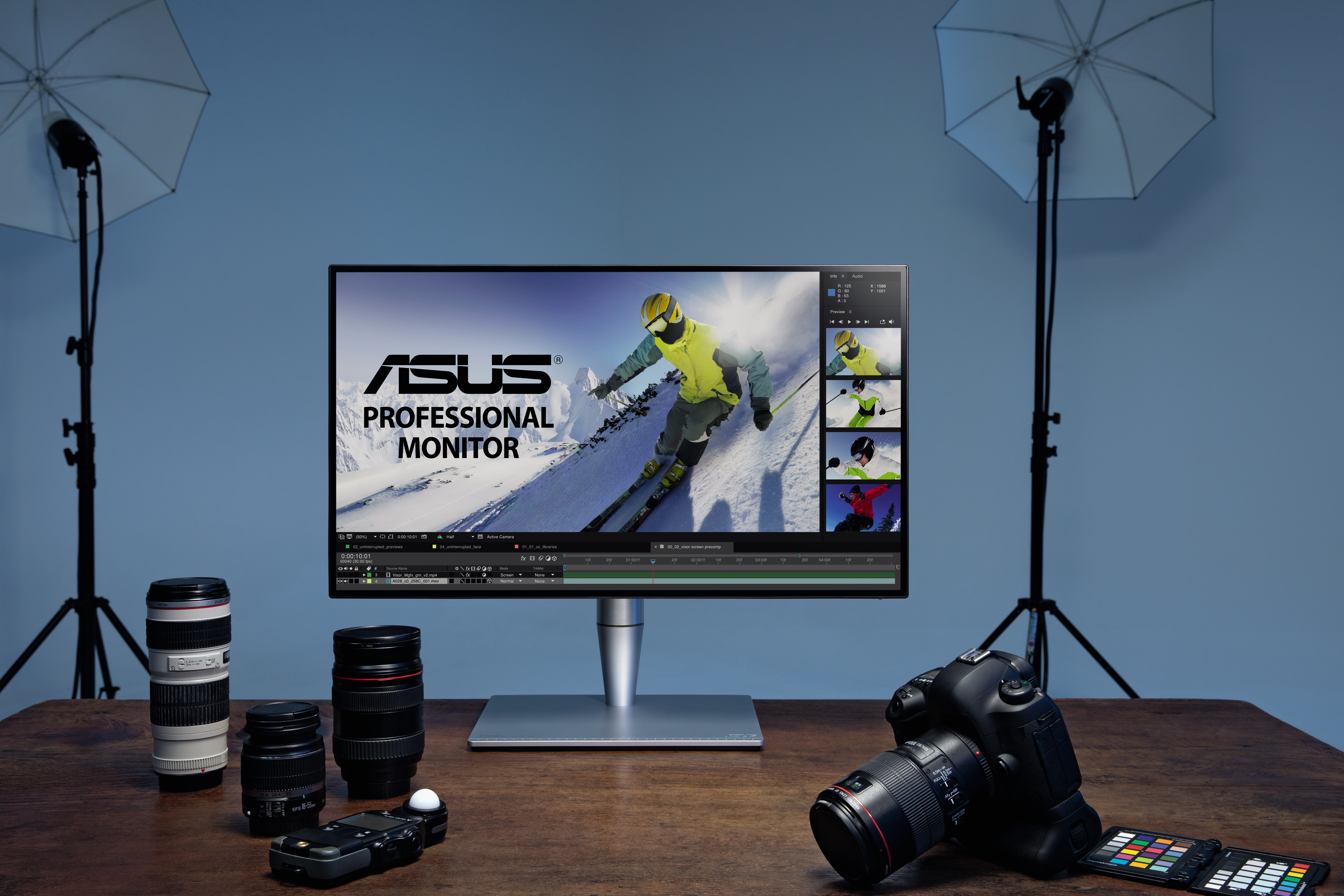 90LM02N0-B01370 proart pa27ac 27" professional monitor, wqhd (2560x1440), ips 4 side-frameless, hdr, 100% srgb/rec.709, △e< 2, thunderbold typec usb 3/bk/5ms/dp+hdmi+speaker ASUS ASUS ProArt Santreyd  - Вид №17