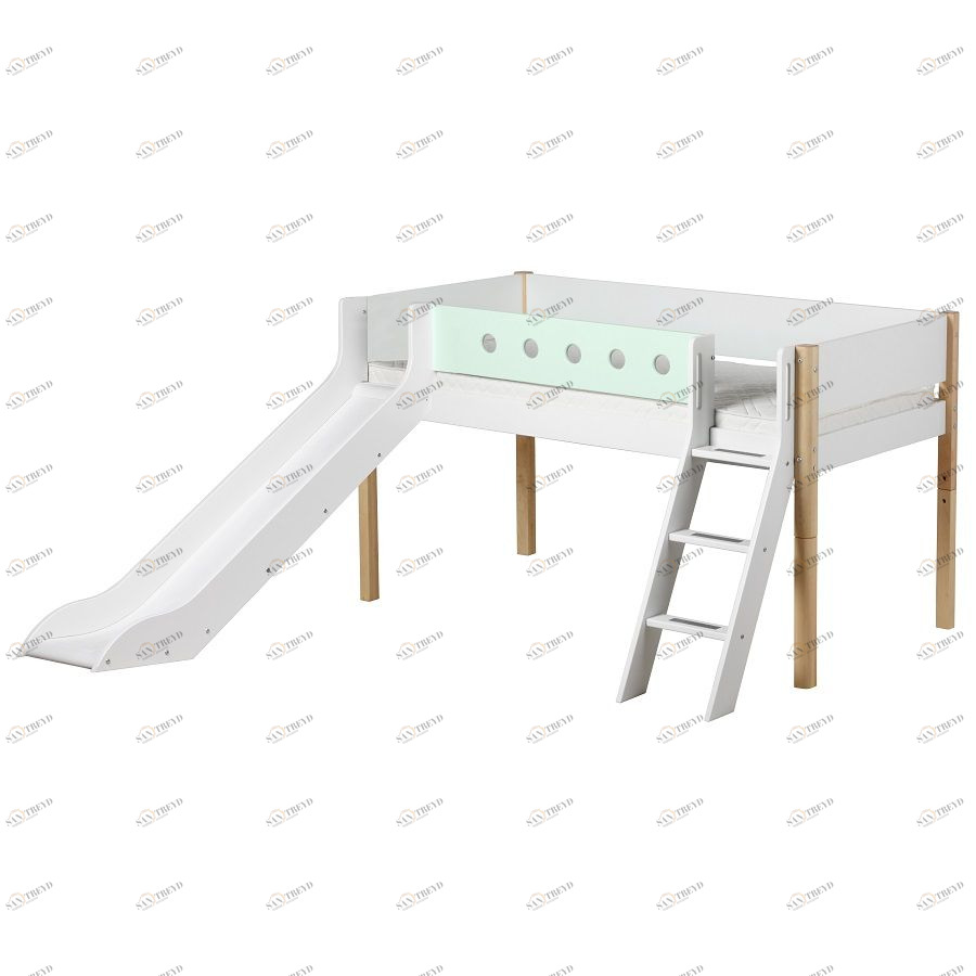 Кровать Flexa White с горкой и наклонной лестницей, 200 см, мятная лакированная 801731522