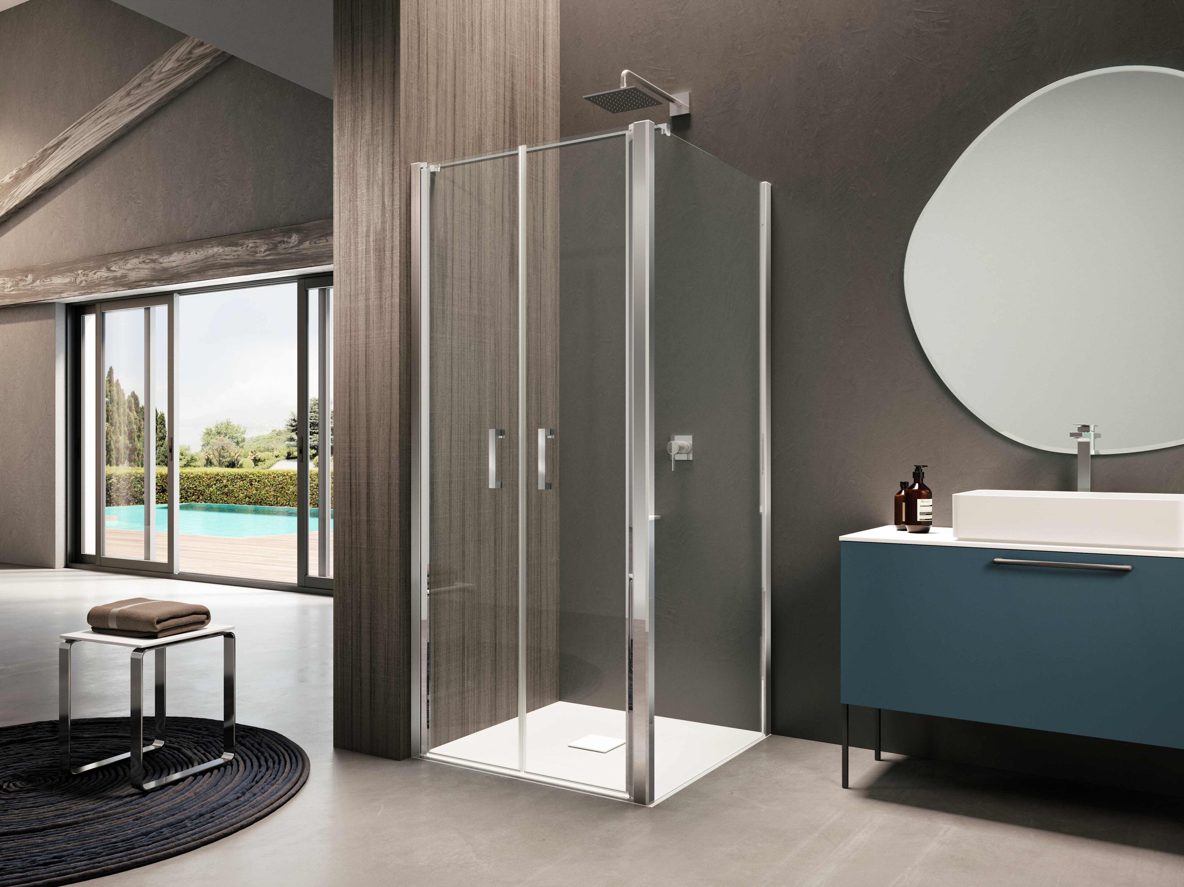 Стеклянная угловая душевая кабина с распашной дверью Provex Industrie ARCH-00029037 - Вид №1